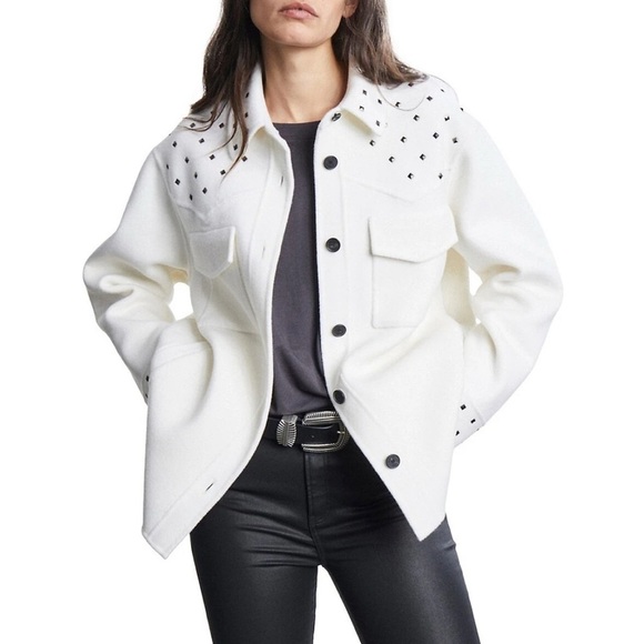 NWT The Kooples White Studded Jacket Shacket | Size EU 2 / US M - Picture 9 of 13